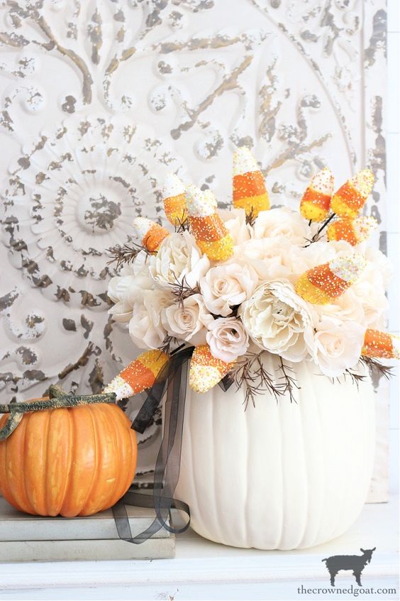 Halloween flower arrangement ideas candy corn