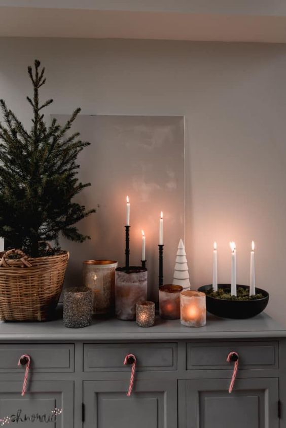 Christmas shelf decor candle collection