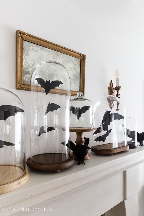 DIY bats in cloches Halloween decor