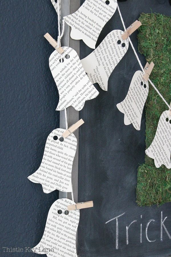 DIY Halloween decor ghosts made from book pages