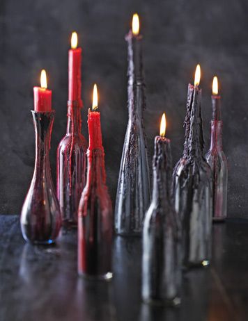 DIY Halloween decor bottle candlesticks