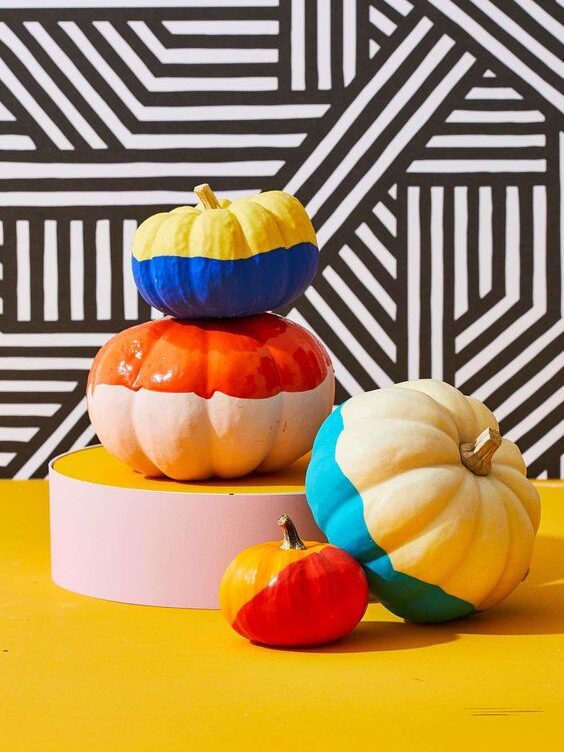 painting small colorblock pumpkins