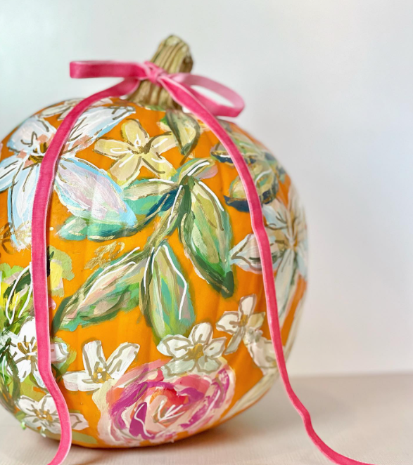 painting floral pumpkin