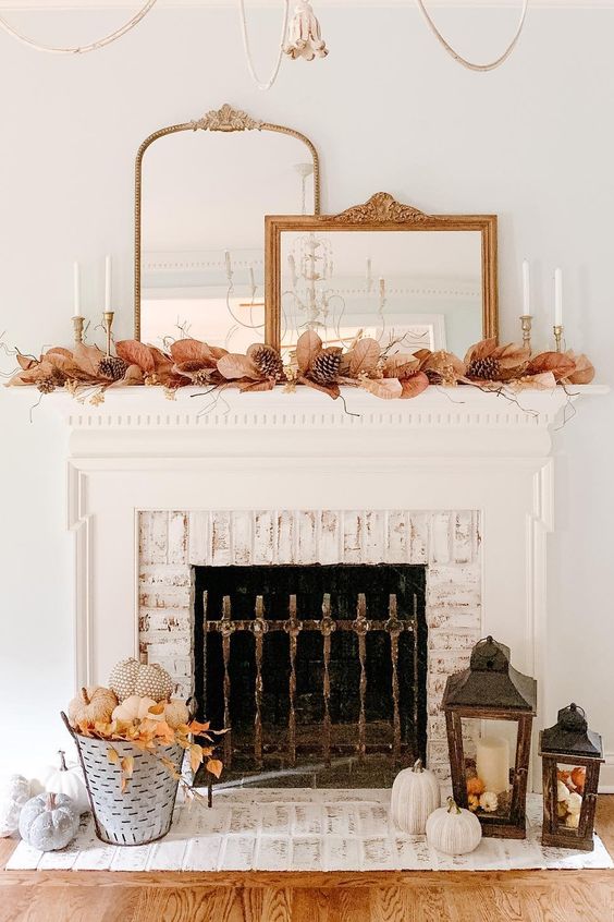 fall mantel decor mirrors