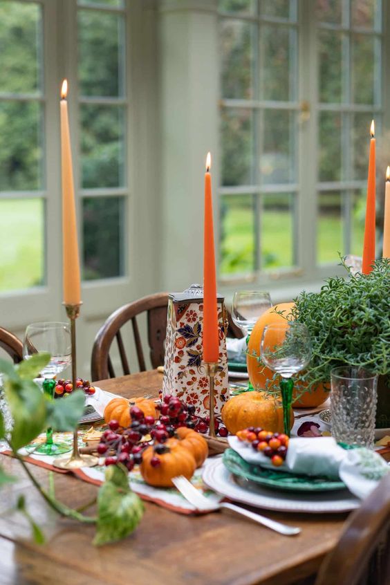 Friendsgiving decor bright candles