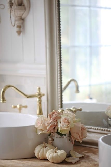 White Pumpkin Decor bathroom flower arrangement