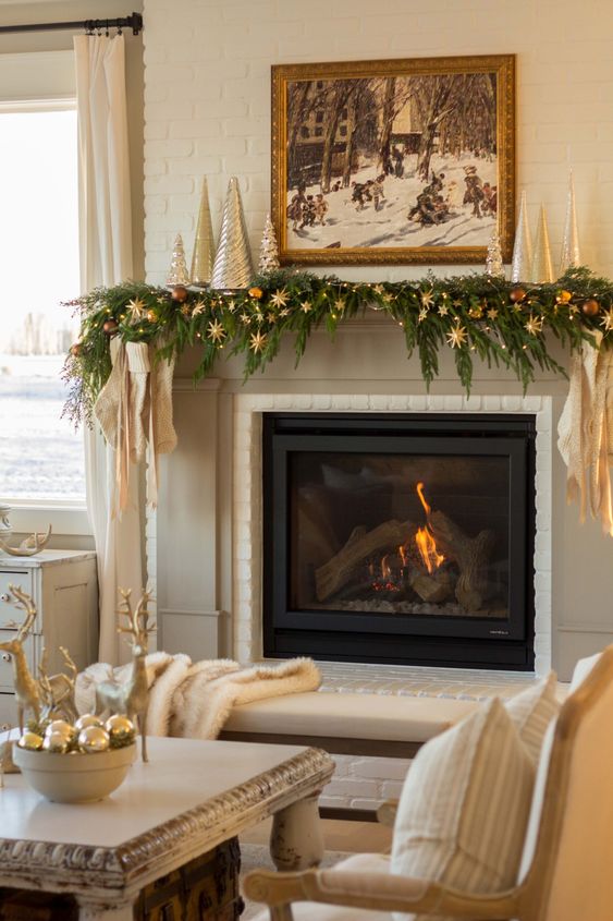 Christmas mantle decor classy neutrals