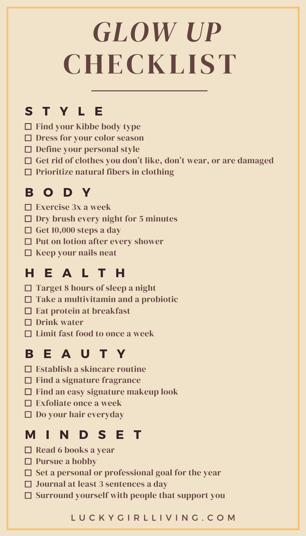 The Perfect Glow Up Checklist to Start the Year Off Right - Lucky Girl ...