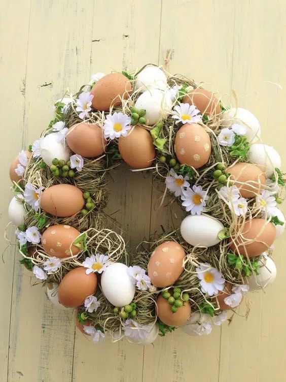 diy easter wreath daisies and eggs