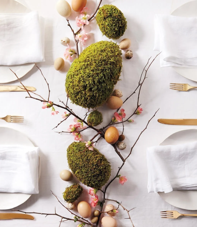 easter centerpieces mossy eggs