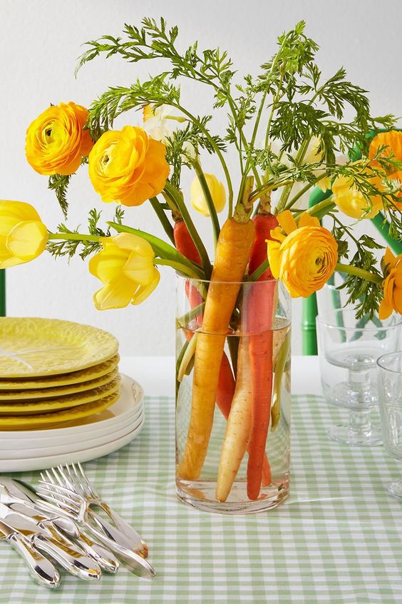 easter decor ideas carrots and flowers