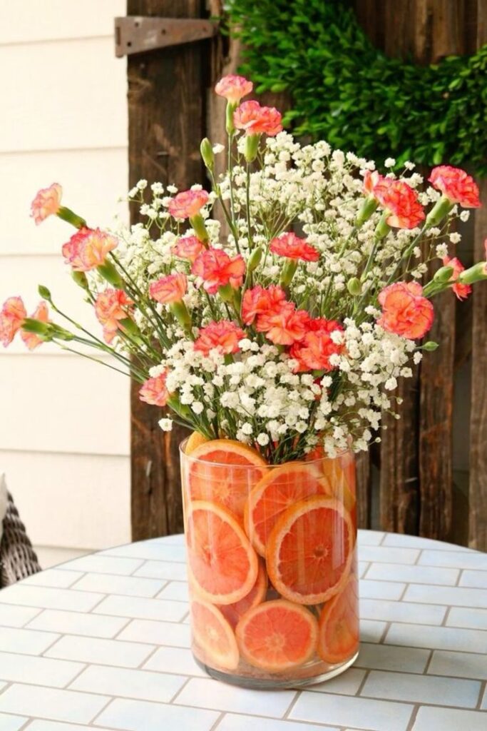 easter flower arrangements grapefruit and carnations