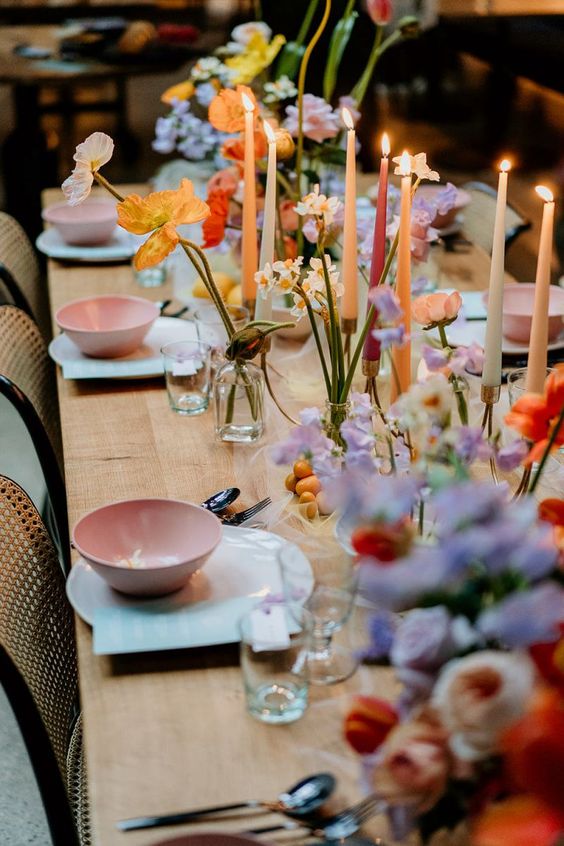 spring table decor contrasting colors