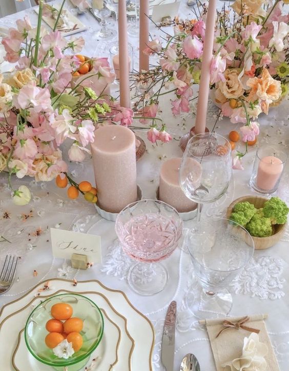 spring table decor layers of pinks