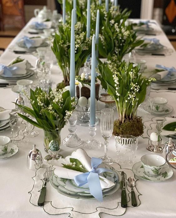 spring table decor lilies of the valley